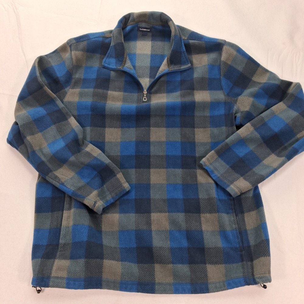 Croft & Barrow Pullover Mens XL 1/4 Zip Blue Grey Plaid Fleece EUC